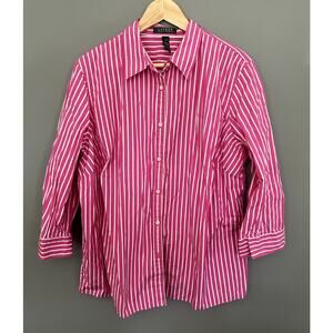 Lauren Ralph Lauren Pink White Stripe Button Up Shirt - 2X
